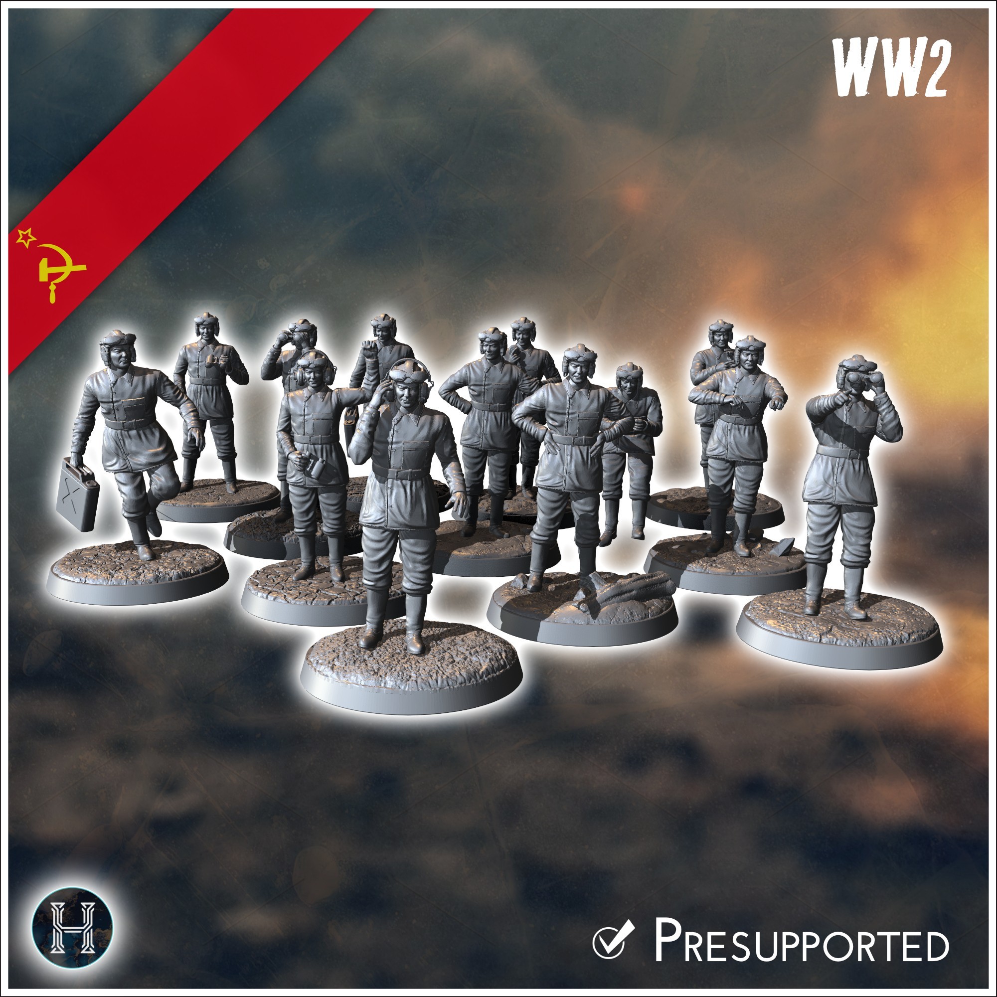 Set of 15 Soviet Soviet tank crews USSR WW2 (6) - Soviet army WW2 Second World East front Ostfront RPG Mini Hobby
